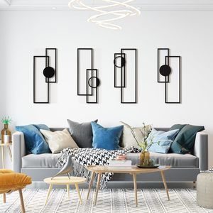 Black Metal Wall Art, 4 Pieces Abstract Wall Decor For Living Room, Dining😽